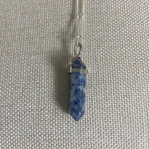 BOGO Silver Blue Marble Hexagon Boho Necklace Fashion Jewelry